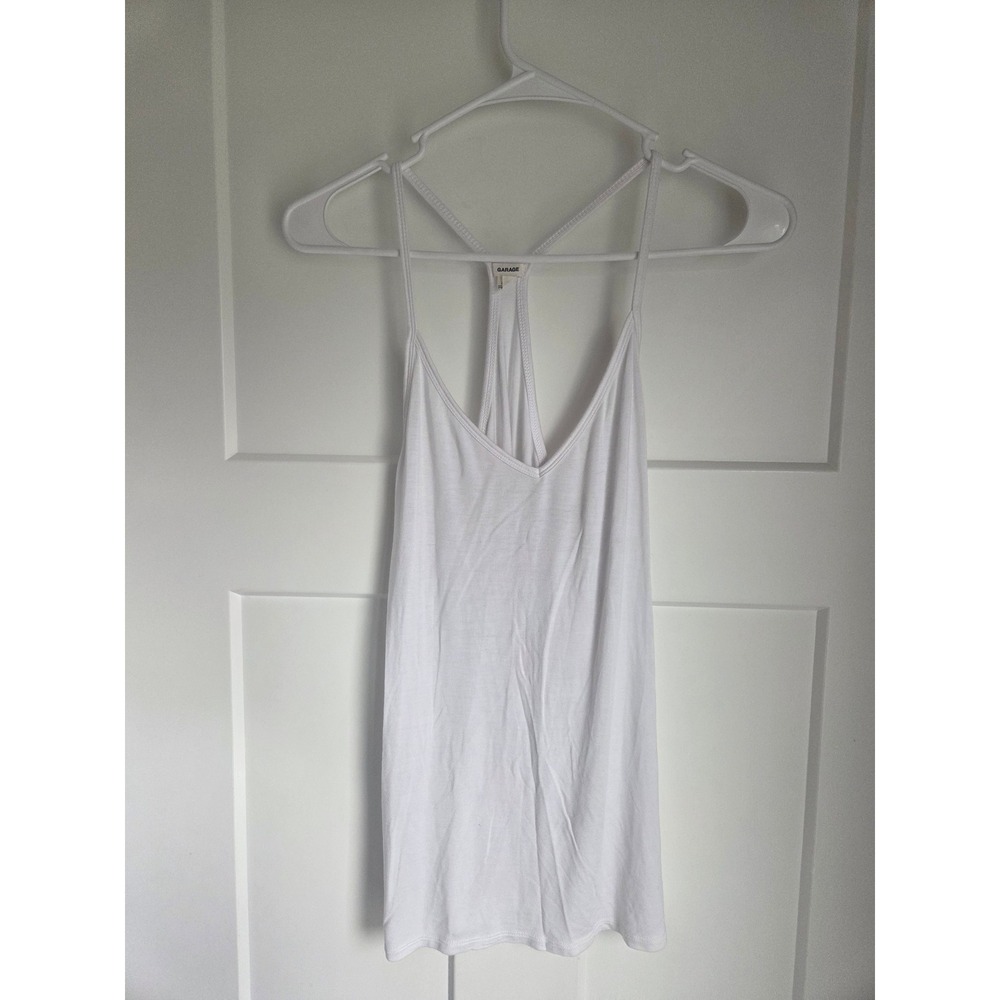 Garage White Racerback Camisole Tank Top V-Neck T-Back Minimalist Size M